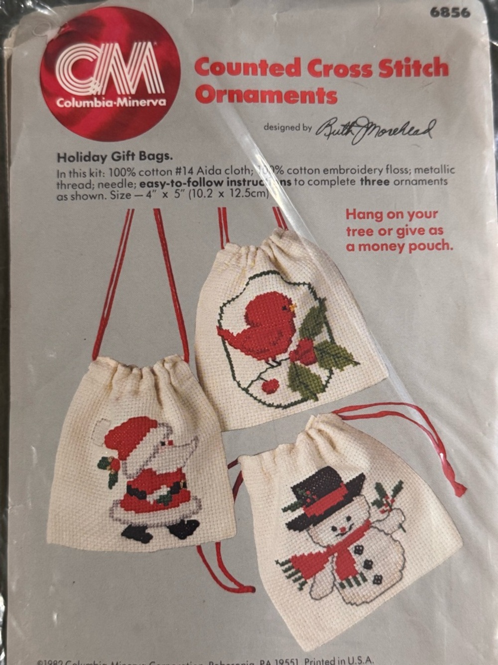Vintage Columbia-Minerva Counted Cross Stitch Christmas Gift Bag Ornament Kit